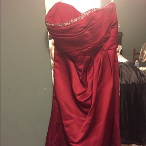 Red strapless halter top prom dress